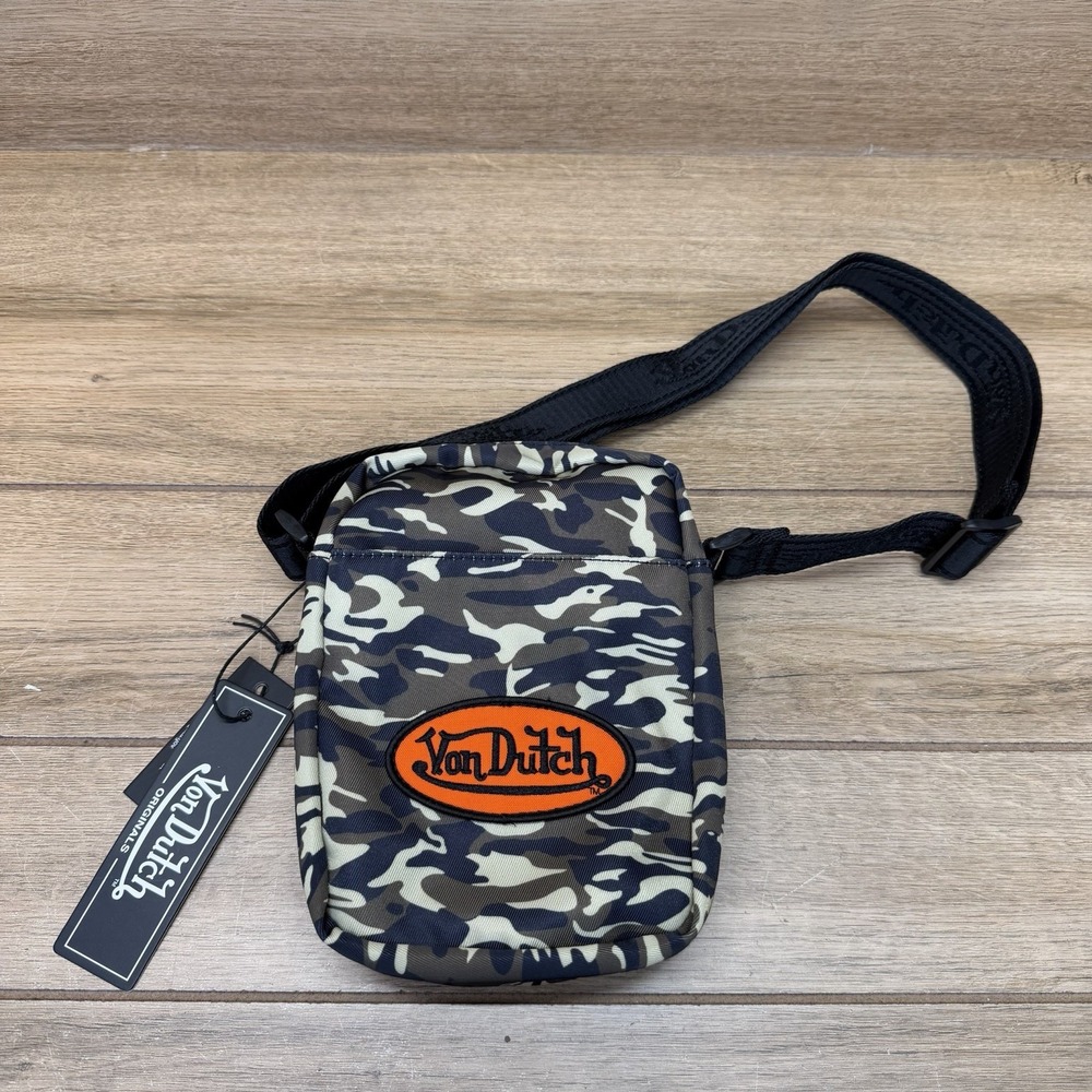 Von Dutch Camo Crossbody Bag Unisex Y2K Style Logo Grunge Festival NWT